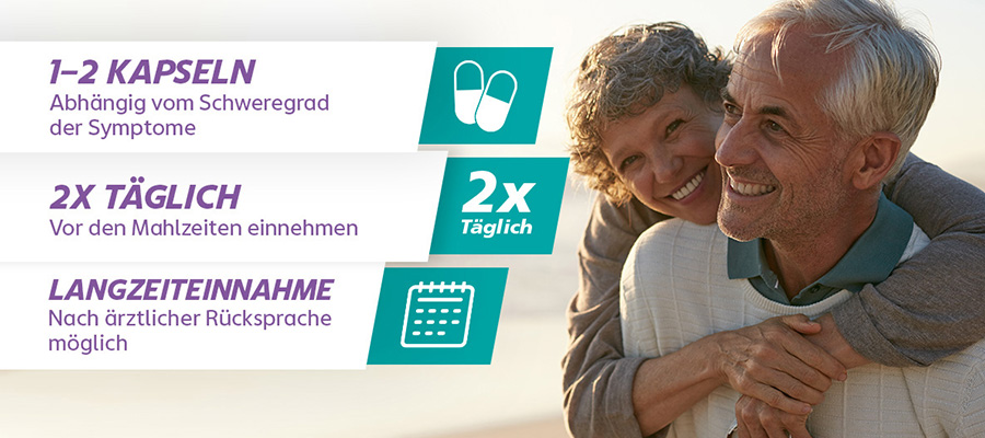 Drei Frauen und ein Mann laufen. Text: Lindert wiederkehrende Verstopfung und hilft, dieser vorzubeugen.